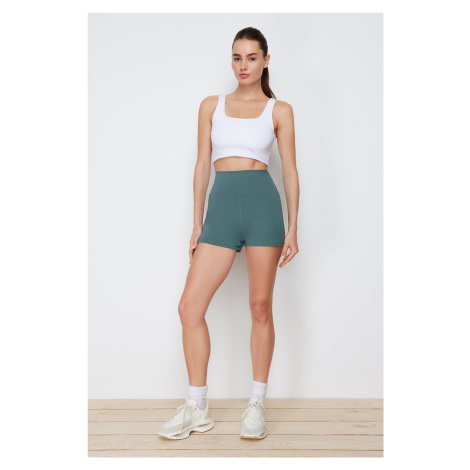Trendyol Khaki Restorer Reflector Print Ruched Loose Fit Knitted Sports Shorts/Short Leggings