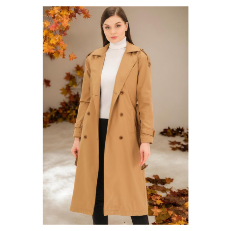 Z6737 DEWBERRY WOMEN'S TRENCH COAT-FLAT CAMEL