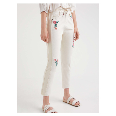 Krémové dámské květinové kalhoty Desigual Lita