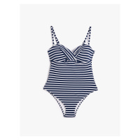 Koton Swimsuit with Thin Straps Draped Covered Back Detail.