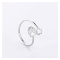 STYLE4 Prsten s nastavitelnou velikostí - psí tlapka a srdce, stříbrná ocel