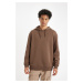 DEFACTO Men's Brown Regular Fit Hooded Printed Sweatshirt