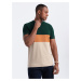 Ombre Men's tricolor T-shirt with wide stripes - dark green