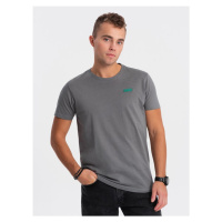Ombre Clothing Jedinečné šedé bavlněné tričko s nášivkou V1 TSCT-0151
