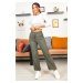 Armonika dámské khaki kalhoty s elastickým pasem, manšestrový svetr