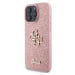 Guess PU Fixed Glitter 4G Metal Logo Zadní Kryt pro iPhone 16 Pro Max Pink