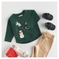 Reserved - Vánoční oversize tričko s dlouhými rukávy - Zelená