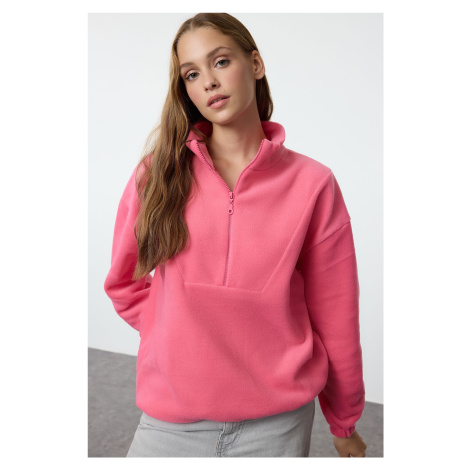 Trendyol Fuchsia Zipper Stand Collar Polar Regular/Normal Cut Knitted Sweatshirt