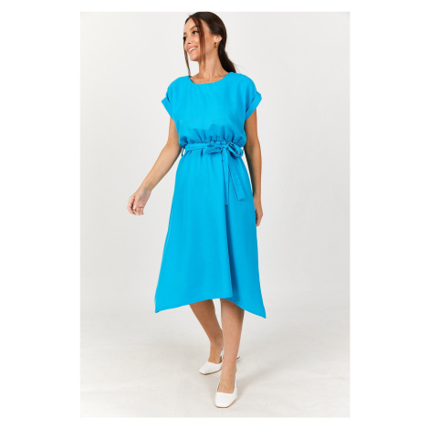 Dámské modré šaty s vázáním a elastickým pasem Armonika