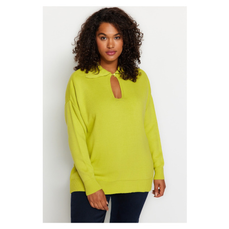 Trendyol Curve Green Front Detailní pletený svetr