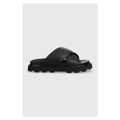 Kožené pantofle UGG Capitelle Crossband dámské, černá barva, 1152672