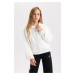 DEFACTO Girl Relax Fit Snap Fastener Stand Collar Basic Plain Sweatshirt