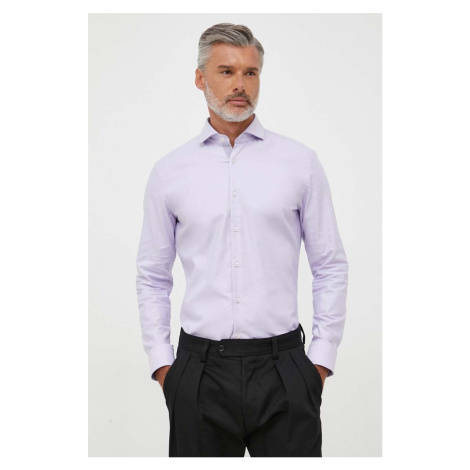 Košile BOSS pánská, fialová barva, slim, s italským límcem Hugo Boss