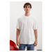 GRIMELANGE Darell Men&#39;s Oversize Fit 100% Cotton Thick Textured Printed White T-shir