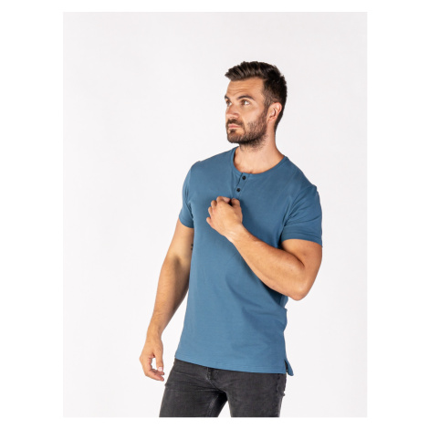 Pánské rozstřižené tričko | knoflíček | Denim blue