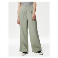 Světle zelené dámské široké kalhoty Marks & Spencer