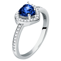 Morellato Třpytivý stříbrný prsten Srdce s modrým zirkonem Tesori SAVB150 58 mm