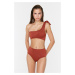 Trendyol Cinnamon Hole Stripe High Waist Bikini Bottoms