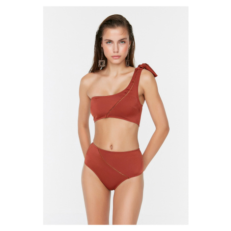 Trendyol Cinnamon Hole Stripe High Waist Bikini Bottoms