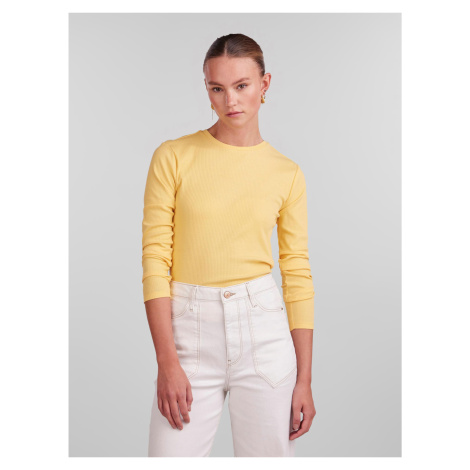 Žluté dámské basic tričko s dlouhým rukávem Pieces Ruka