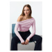 Trendyol Pink Gathered/Draped Detailed Fitted/Fits the Body Long Sleeve Flexible Knitted Blouse