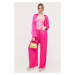 Kalhoty Bardot dámské, růžová barva, široké, high waist