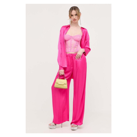 Kalhoty Bardot dámské, růžová barva, široké, high waist