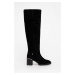 Semišové boty Tommy Hilfiger FEMININE SUEDE OVERKNEE BOOT dámské, černá barva, na podpatku, FW0F