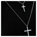Dámský náhrdelník z chirurgické oceli Double cross, stříbrný