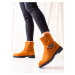 Praktické oranžové dámské kotníčkové boty na plochém podpatku