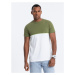 Ombre Clothing Originální dvojbarevné tričko olivové - bílé V5 S1619
