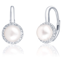 JwL Luxury Pearls Elegantní stříbrné náušnice s perlou a zirkony JL0640