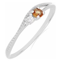Prsten stříbrný s broušeným oranžovým safírem a zirkonem Ag 925 031121 OS - 62 mm , 1,25 g