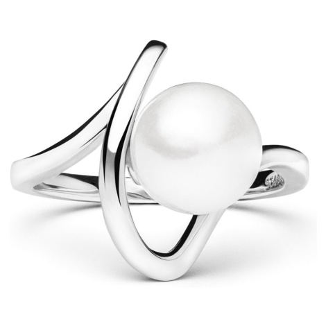 Stříbrný prsten s bílou sladkovodní Gaura perlou a designovou obručí Planet Shop