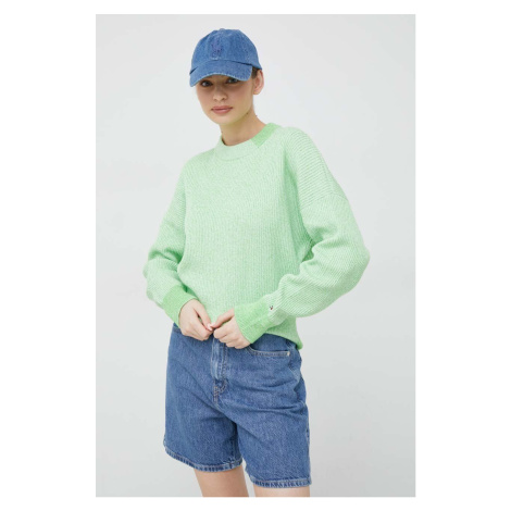 Bavlněný svetr Tommy Hilfiger zelená barva