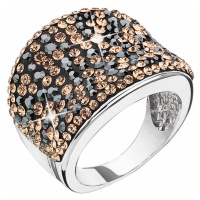 Evolution Group Stříbrný prsten s krystaly Swarovski černo zlatý 35043.4 colorado