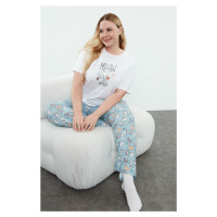 Trendyol Curve Blue Cat Patterned Knitted Pajama Set