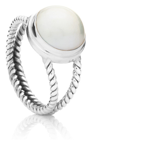 Buka Jewelry | Perlový prsten s dvojitou točenou obroučkou - Barva Bílá, Drahý kov Sterlingové s