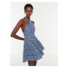 Modré dámské květované krátké šaty s odhalenými zády Trendyol