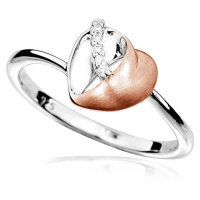 MOISS Okouzlující bicolor prsten se zirkony Srdce R00009