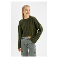 DEFACTO Women's Regular Fit Crew Neck Hair Knitted Sweater