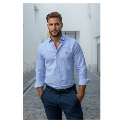 Trendyol Blue Regular Fit Embroidered Detailed Oxford Smart Shirt