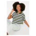 Trendyol Khaki-White Striped Crop Polo Neck Knitted T-Shirt