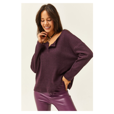 Olalook Women's Damson Button Raised Loose Sweater