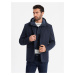 Ombre Men's jacket with hooded lining and high collar - navy blue