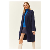 Olalook Women's Navy Blue Shawl Collar Soft Textured Knitwear Cardigan