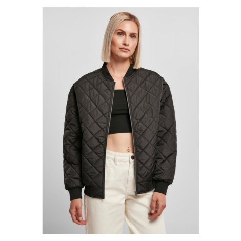 Ladies Oversized Diamond Quilted Bomber Jacket - black