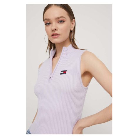 Top Tommy Jeans dámský, fialová barva, s pologolfem Tommy Hilfiger