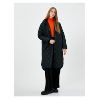 Koton prošívaný dlouhý kabát s kapucí a kapsou