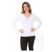 Şans Women's Plus Size White Chest Gathered Detail Long Sleeve Blouse
